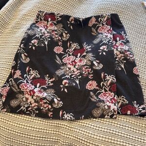 Black/Brown Floral Wrap Skirt with Red and Cream Accents